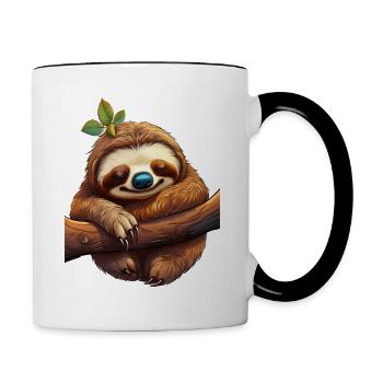 Cute sloth sleeping on a branch - Contrasting Mug - white/black - Right