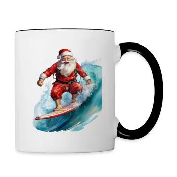 Der Weihnachtsmann auf einem Surfbrett - Tasse zweifarbig - Weiß/Schwarz - Rechts