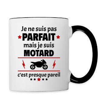 Pas parfait mais motard, fête des pères, noël - Mug contrasté - blanc/noir - Droite