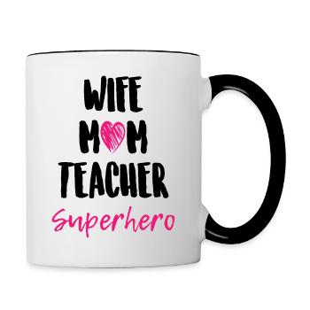Épouse Maman Enseignant Super-héros - Mug contrasté - blanc/noir - Droite
