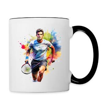 Tennis player playing tennis - Contrasting Mug - white/black - Right