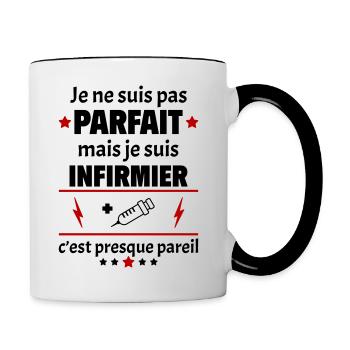 Pas parfait mais infirmier, fête des pères, noël - Mug contrasté - blanc/noir - Droite
