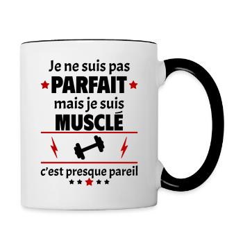 Pas parfait mais musclé, fête des pères, noël - Mug contrasté - blanc/noir - Droite