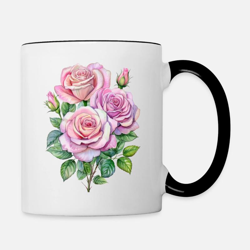 pink roses - Contrasting Mug - white/black