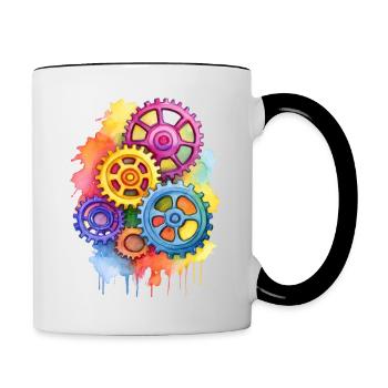 colorful gears - Contrasting Mug - white/black - Right
