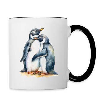 Des pingouins blottis les uns contre les autres - Mug contrasté - blanc/noir - Droite