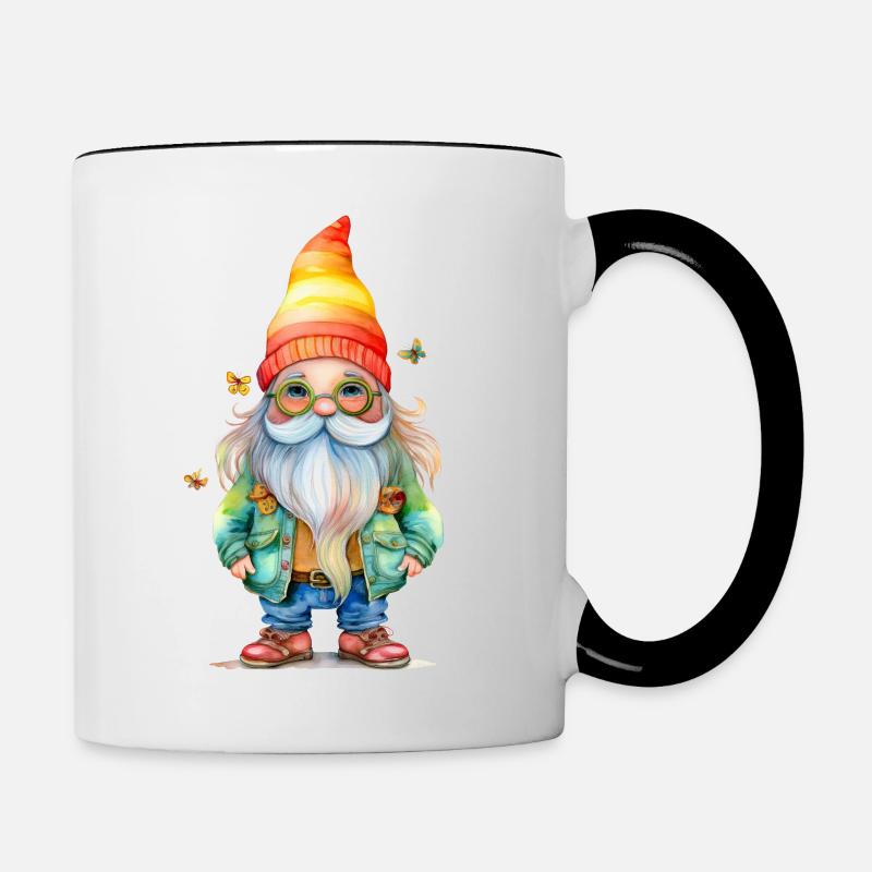 Hippie Gnom oder Zwerg - Tasse zweifarbig - Weiß/Schwarz