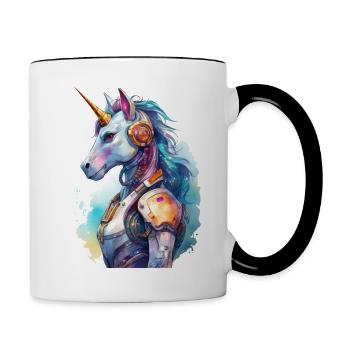 Femme Licorne Futuriste - Mug contrasté - blanc/noir - Droite