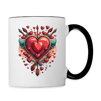 Saint-Valentin : Cœur avec des ailes et des flèches - Mug contrasté - blanc/noir - Droite