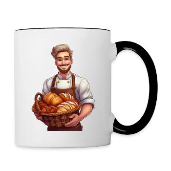 Un boulanger avec un panier rempli de produits de boulangerie - Mug contrasté - blanc/noir - Droite