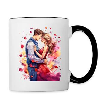 Valentine's Day – Young couple in tender embrace - Contrasting Mug - white/black - Right
