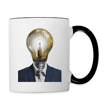 Businessman with light bulb as head - Contrasting Mug - white/black - Right