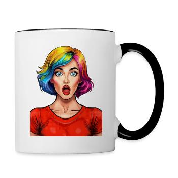 Crazy, amazed, young woman - Contrasting Mug - white/black - Right