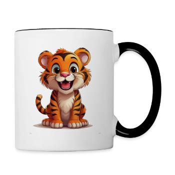 Ein niedlicher glücklicher Tiger - Tasse zweifarbig - Weiß/Schwarz - Rechts