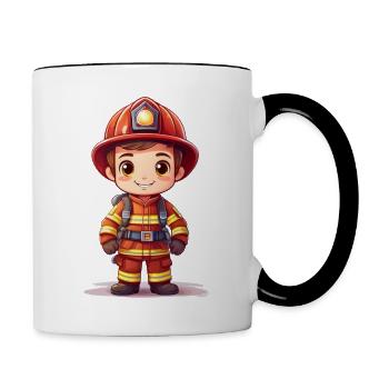 Ein niedlicher Feuerwehrmann - Tasse zweifarbig - Weiß/Schwarz - Rechts