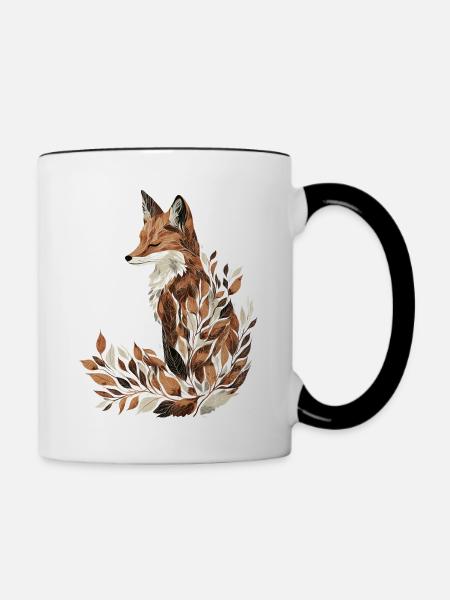 Fuchs Herbst Blätter Laub - Tasse zweifarbig - Weiß/Schwarz
