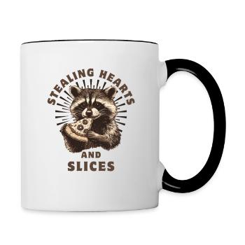 Raton laveur mangeant de la pizza - Mug contrasté - blanc/noir - Droite