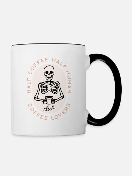 Kaffeeliebhaber-Skelett-Gothic-Ästhetik - Tasse zweifarbig - Weiß/Schwarz