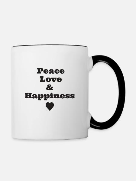 Peace Love & Happiness - Tasse zweifarbig - Weiß/Schwarz