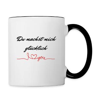 Du machst mich glücklich Ich liebe dich - Tasse zweifarbig - Weiß/Schwarz - Rechts