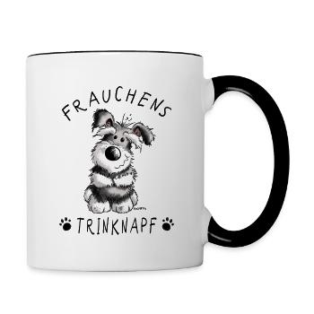 Schnauzer Frauchens Trinknapf I Hundemotiv Tasse - Tasse zweifarbig - Weiß/Schwarz - Rechts
