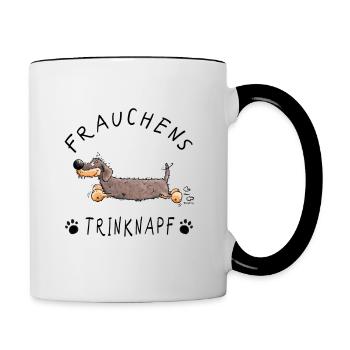 Dackel Frauchens Trinknapf Dachshund Teckel Tasse - Tasse zweifarbig - Weiß/Schwarz - Rechts