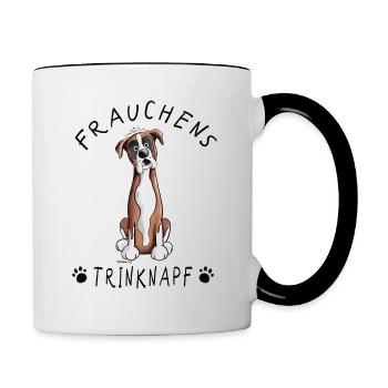 Deutscher Boxer Frauchens Trinknapf Hund Tasse - Tasse zweifarbig - Weiß/Schwarz - Rechts
