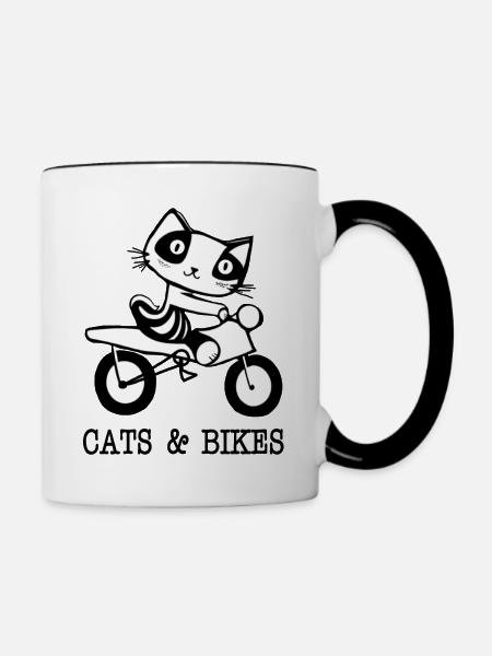 Katzen und Fahrräder - Tasse zweifarbig - Weiß/Schwarz
