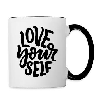 Liebe dich Selbst - Tasse zweifarbig - Weiß/Schwarz - Rechts