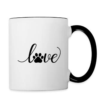 Love mit Hundepfote - Tasse zweifarbig - Weiß/Schwarz - Rechts