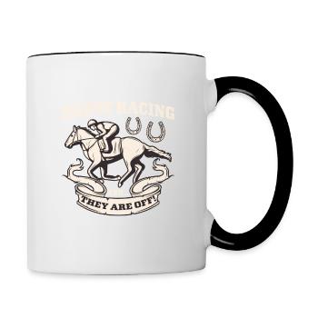 Pferderennen, der Jockey und sein Rennpferd - Tasse zweifarbig - Weiß/Schwarz - Rechts
