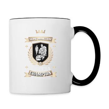 Lustiger Boccia Spieler, Boule Sport und Petanque - Tasse zweifarbig - Weiß/Schwarz - Rechts