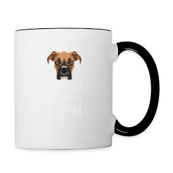 4 Pfoten 2 Füße 1 Team, Boxer - Tasse zweifarbig - Weiß/Schwarz - Rechts