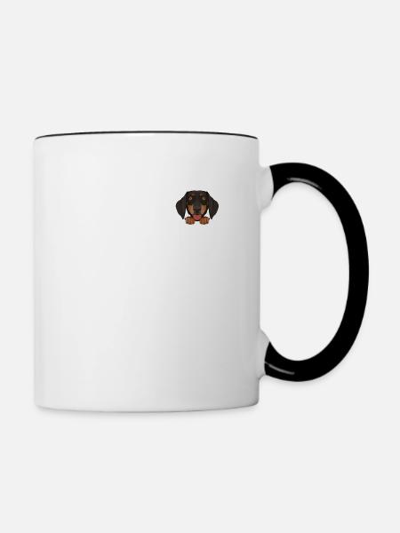 Dackel in der Brusttasche - Tasse zweifarbig - Weiß/Schwarz