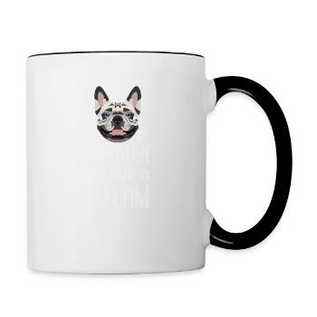 4 Pfoten 2 Füße 1 Team, Französische Bulldogge - Tasse zweifarbig - Weiß/Schwarz - Rechts