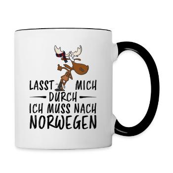 Lasst mich durch ich muss nach Norwegen - Tasse zweifarbig - Weiß/Schwarz - Rechts