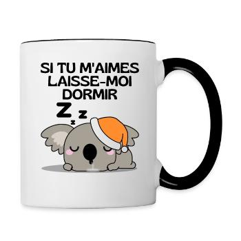 Si Tu M'aimes Laisse Moi Dormir Koala Dormeur Ours - Mug contrasté - blanc/noir - Droite
