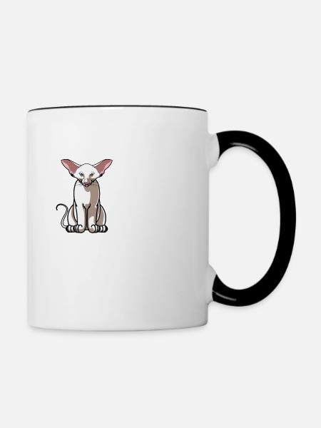 Mon chat oriental à poil court et moi parlons mal de toi - Mug contrasté - blanc/noir