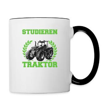 Studieren kann jeder Traktor Trecker fahren Spruch - Tasse zweifarbig - Weiß/Schwarz - Rechts