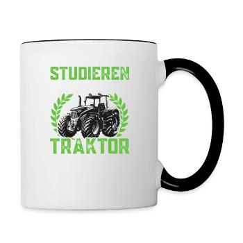 Studieren kann jeder Traktor Trecker fahren Spruch - Tasse zweifarbig - Weiß/Schwarz - Rechts