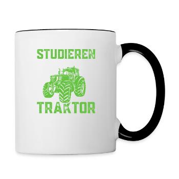 Studieren kann jeder Traktor Trecker fahren Spruch - Tasse zweifarbig - Weiß/Schwarz - Rechts