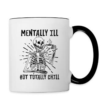 Squelette d’Halloween Maladie mentale mais totalement froid - Mug contrasté - blanc/noir - Droite