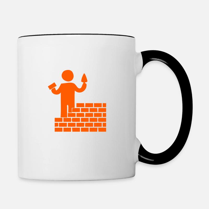 A bricklayer builds an orange wall - Contrasting Mug - white/black