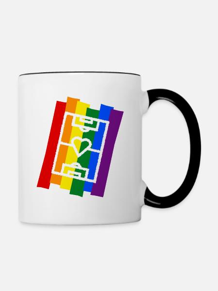 Fußballfeld mit Herz Regenbogen - Tasse zweifarbig - Weiß/Schwarz