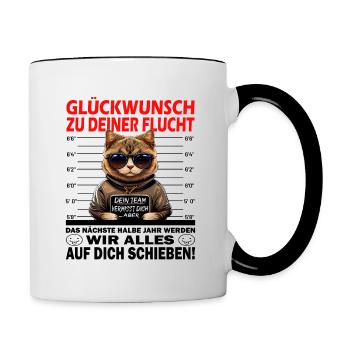 Glückwunsch zur Flucht - Jobwechsel - Tasse zweifarbig - Weiß/Schwarz - Rechts