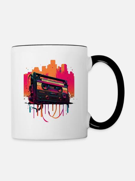 Retro Mixtape - Tasse zweifarbig - Weiß/Schwarz