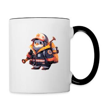 Pinguin Feuerwehrmann - Tasse zweifarbig - Weiß/Schwarz - Rechts