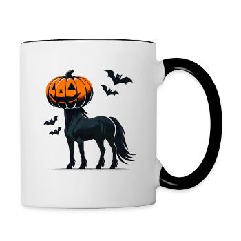 Horse with Pumpkin Head Waiting for Halloween - Contrasting Mug - white/black - Right