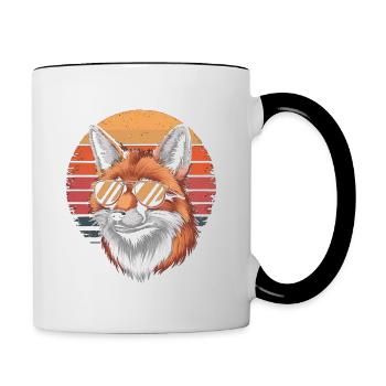 Fuchs mit Sonnenbrille vintage - Tasse zweifarbig - Weiß/Schwarz - Rechts