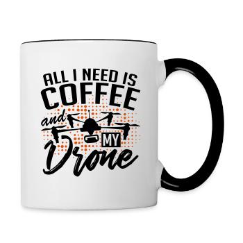 Coffee and drones gift - Contrasting Mug - white/black - Right